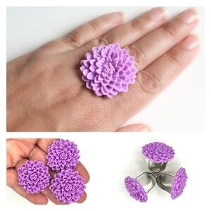 LOT OF 3 Light Purple Flower Rings Bundle - Adjustable - SOLD AS IS